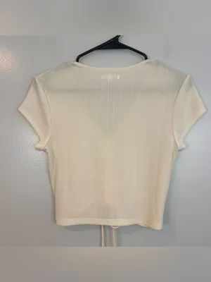 Reformation Mariam Short Sleeve Cream/Ivory Knit Ribbed Top Size Small thumbnail 9