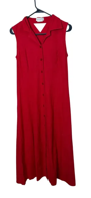 White Stag Red Linen Blend Button Front Maxi Dress Back Cutout Womens‎ Small 4/6 thumbnail 1
