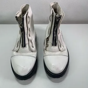 Forever 21 White Combat Boots Women 8 Lace-Up Zip Chunky Sole Punk Moto Biker thumbnail 2
