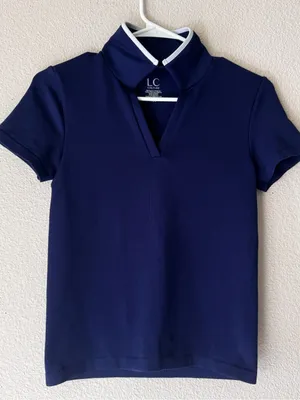 Navy Short-Sleeve Polo Top with Contrast Trim thumbnail 2