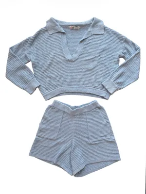 Free People Beach Blue Carter Sweater Set Size Medium thumbnail 2