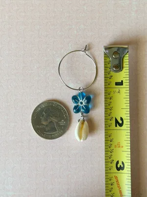 Handmade quality Czech glass flower beads & natural cowrie seashell hoop dangle earrings 🌀💕 thumbnail 7