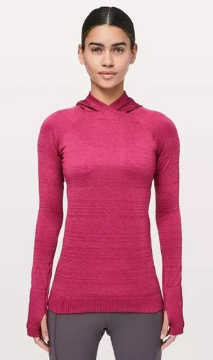 Lululemon Rest Less Hoodie Magenta Pink Textured Seamless Thumbholes 8 thumbnail 1