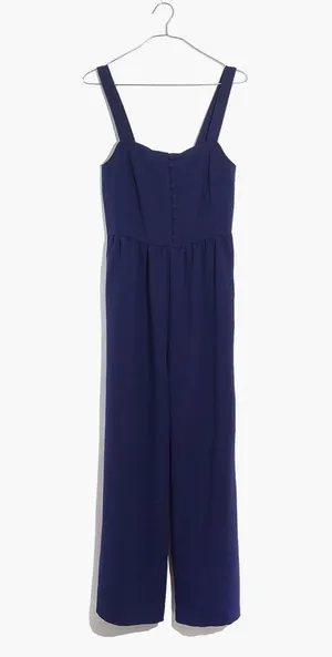 Madewell Smocked Button-Front Crop Jumpsuit thumbnail 4
