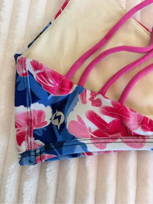 Popflex Floral Blue & Pink Strappy Sports Bra Size 8 thumbnail 3