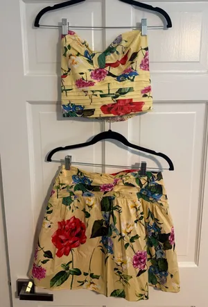 Express Yellow Floral Strapless Top and Mini Skirt thumbnail 2