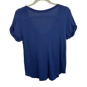 Polo Ralph Lauren Womens Navy Blue V-Neck Cuffed‎ Short Sleeve Cotton T-Shirt M thumbnail 2