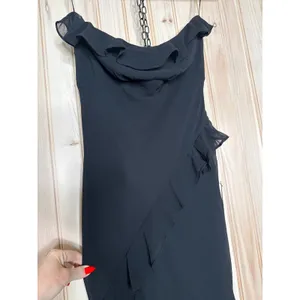 NWT Lulus Dramatic Allure Black Ruffled Cutout Strapless Maxi Dress Gala Size M thumbnail 4