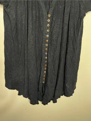 Free People Highland Black Boho Lagenlook Flowy Button Front Oversized Tunic Top thumbnail 4