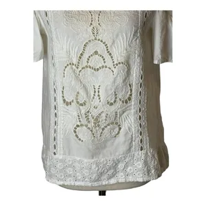 Zara White Cotton Lace‎ Cut Out Cold Shoulder Blouse Size XS thumbnail 7