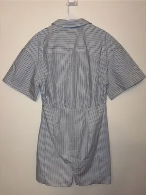 NWT KBB by Kahlana The Ruched Shirt Dress Striped Blue White Medium Mini Dress thumbnail 2