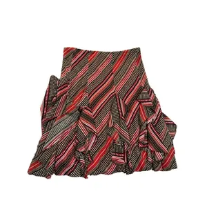 Lauren‎ Ralph Lauren Women's Patterned Ruffled Georgette Skirt sz M red brown thumbnail 2