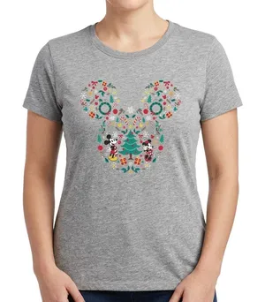 Disney Mickey Mouse Ears Friends Gray Christmas Holiday Tee Shirt Women's size L thumbnail 1