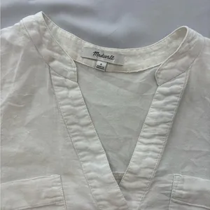 Madwell Womens White Cotton Gauze V-Neck‎ Button Tunic Top Small thumbnail 3