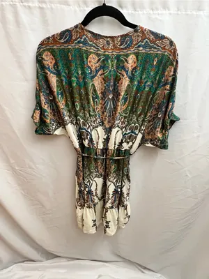 SHEIN Paisley Boho Kimono Mini Dress Green Brown Cream Size L thumbnail 5