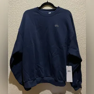 Alo Yoga NWT Accolade Crew Neck Pullover Sweatshirt Navy Size M Oversized thumbnail 5