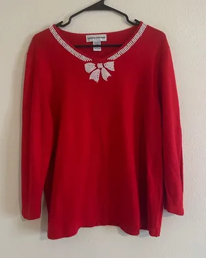 Cathy Daniels Vintage Pearl Bow Christmas Winter Sweater thumbnail 1
