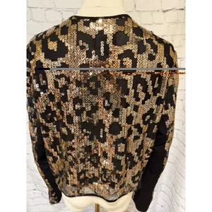 GUESS gold sequin black Open Leopard Print cardigan Size XL thumbnail 5