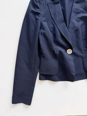 AKRIS Structured Single Button Navy Cotton Blazer Size 8 thumbnail 4