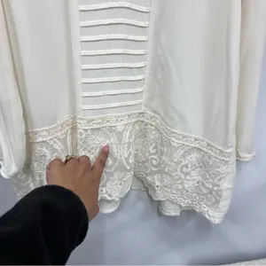 Maurices Cream Lace Detail Blouse size M sheer top embroidered hemline boho thumbnail 13