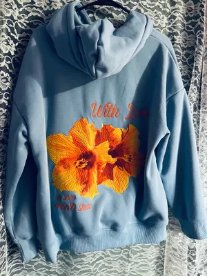 Altar’d State Blue and Orange With Love Hoodie Oversized Sweater Size Small thumbnail 1