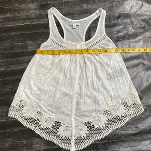 Y2k American Eagle Creme Tank Blouse Lace Trim Racerback Boho Cottage Summer thumbnail 7