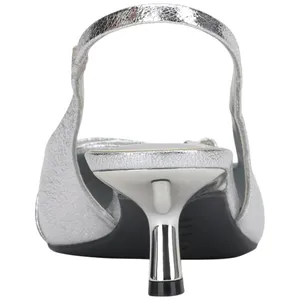 INC International Concepts Slingback Pumps Kitten Heels Silver Crinkle Gray 9.5M thumbnail 10