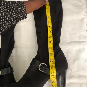 2000s y2k Black fabric faux suede knee-high boots thumbnail 5