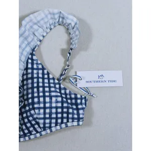 NWT Southern Tide Gingham Ruffle Bikini Top Swim Small Blue Preppy Coastal thumbnail 5