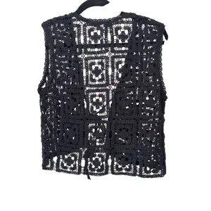 SUMMER AWAY Crochet Tie Front‎ Vest Top Black NWT Small thumbnail 3