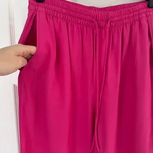 Zara Size-L‎ Women's Pants Pink Wide Leg Elastic Drawstring Waist Pull On thumbnail 9