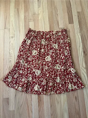 Vintage Red and Gold Floral Midi Skirt 1X Boho Cottagecore Romantic Prairie thumbnail 6