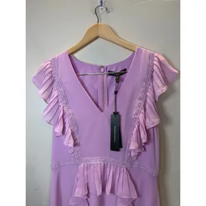 BCBGMAXAZRIA Ruffle Mini Dress Women 10 Orchid Purple Pleated Lace Cocktail thumbnail 5
