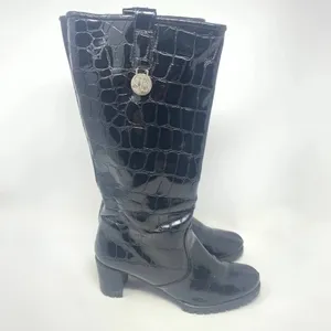 Stuart Weitzman Black Croc Leather Heeled Boots‎ Size US 6 thumbnail 4