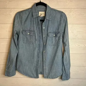 Forever 21 Women's Denim Shirt Long Sleeve Button Down Blue Chambray Size S thumbnail 2