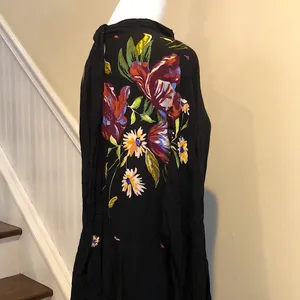 FREE PEOPLE Boho Chic Long Sleeve Black Floral MIni Dress Sz Medium NWT thumbnail 6