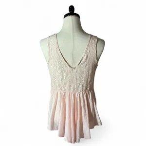 Vintage Lace Embroidered Babydoll Tank Top Women Large Pink Coquette Pearl Trim thumbnail 2
