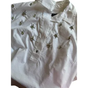 Talbots Petite White Cotton Popover Shirt Rhinestone Embellished Western Country thumbnail 8