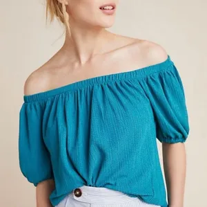 By Anthropologie Elodie peasant top teal size medium thumbnail 1