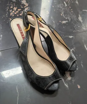 Prada Black Leather Peep-Toe Slingback Heels Size 36 thumbnail 1