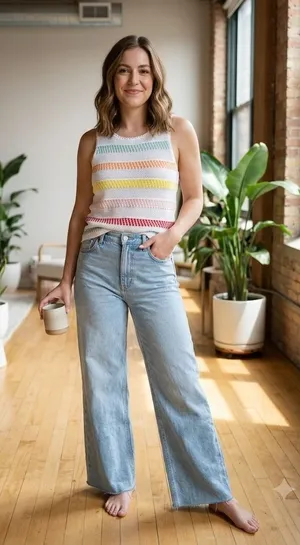 Alice + Olivia Croquet Tank Top Womens Small White Rainbow Stripe Semi Sheer thumbnail 1