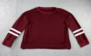 Varsity Stripe Oversized‎ Sweatshirt Women 2XL Maroon Preppy Retro Relaxed Fit thumbnail 1
