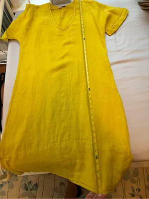 Francesca Bettini Italy 100% Linen Yellow Lagenlook Midi Dress S thumbnail 8