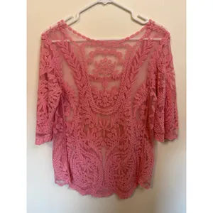 Unbranded Lace Mesh Top Womens M Pink Excellent Floral Sheer Boho Scoop Neck thumbnail 4