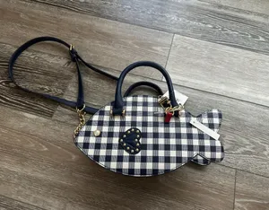 NWT Betsey Johnson Adorable Plaid Fish Handbag Crossbody Navy Blue & White thumbnail 2