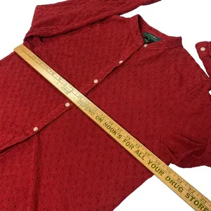 Lauren Ralph Lauren Red Eyelet Button Up Shirt Women Medium Roll Up Sleeve LRL thumbnail 7
