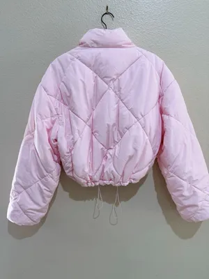 Love Tree Womens Size L Pink Cropped Puffer Jacket Full Zip Drawstring Hem NWOT thumbnail 4