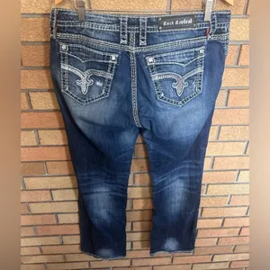 Rock Revival Vivian Easy Boot Distressed Rhinestone Embroidered Jeans Size 32 thumbnail 2
