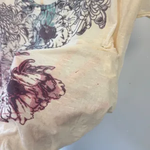 RARE Free People Floral Graphic Oversized Tee Cream Purple Boho Scoop Neck Large thumbnail 8