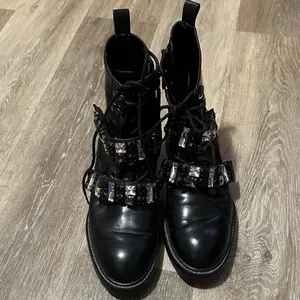 Zara Black Lace-Up Combat Boots with Crystal Straps thumbnail 8